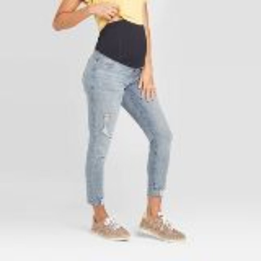Maternity Crossover Panel Raw Hem Skinny Crop Jean